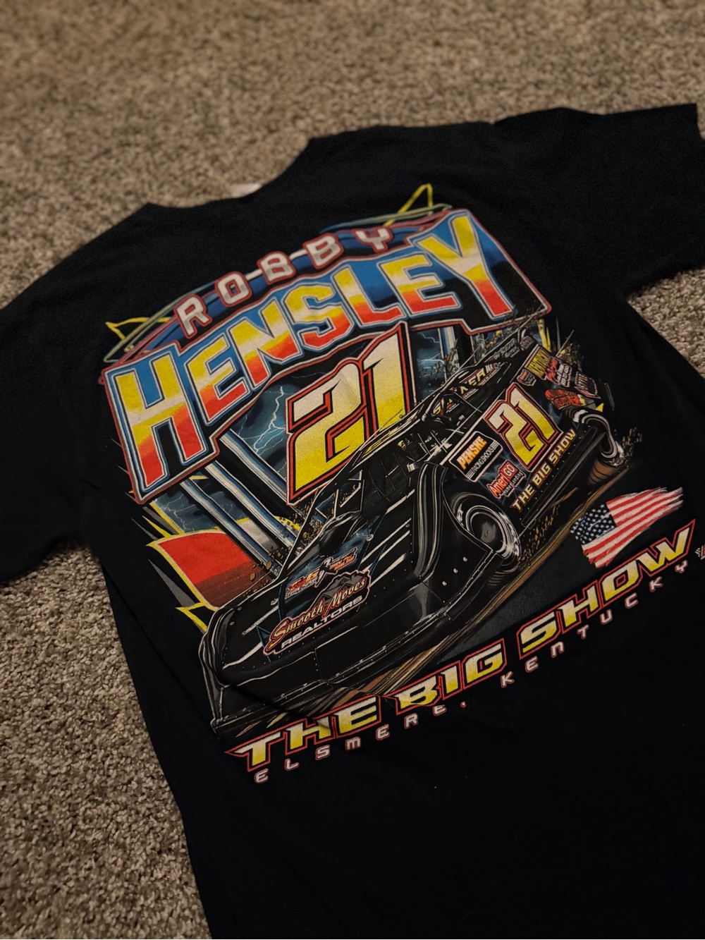 Authentic Vintage Robby Hensley 21 Black Graphic Racing T-Shirt